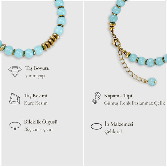 Yeni Başlangıçların Taşı – Amazonit Bileklik (Gold Hematit)